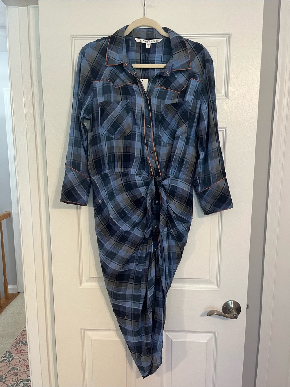 NWT Veronica Beard Sierra Blue Plaid Button-Front Midi Dress